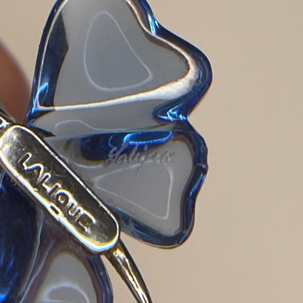 LALIQUE Papillons Butterfly Crystal Necklace blue pendant Sterling silver used - Picture 2 of 13